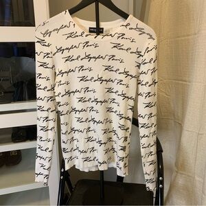 Karl Lagerfeld White Fitted Ribbed Long Sleeve Tee